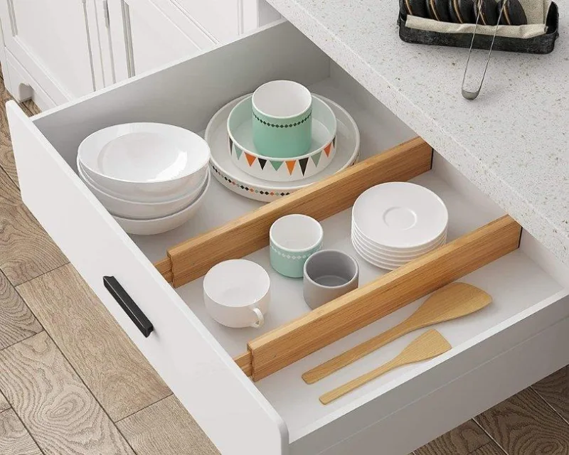 Bamboo Drawer Organizer Dividers, Expandable, Set of 6