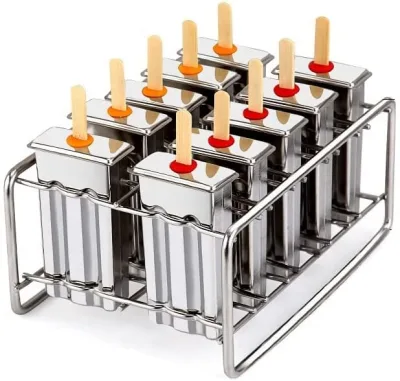 Ecozoi Stainless Steel Popsicle Molds with Sticks, Reusable, Bamboo, 50 Count, 10 Square