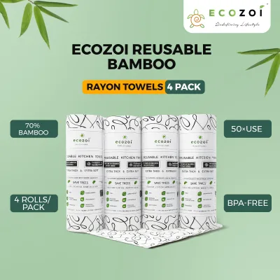 Bamboe keukenpapier, herbruikbare boomvrije rollen met zwart design, 4 stuks