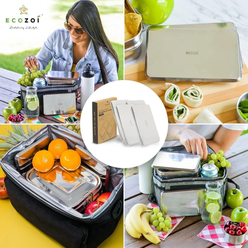 Ecozoi 不鏽鋼午餐盒冰袋，冷凍冰袋，可重用，2 件裝
