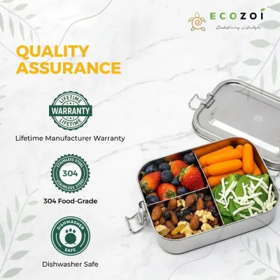 Stainless Steel Leak-Proof Bento Lunch Box, 3 Compartment, 24 Oz
