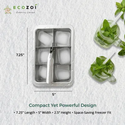 Ecozoi Stainless Steel Ice Trays for Freezer, 12 Large Cubes with Easy Release, 2 Pack
