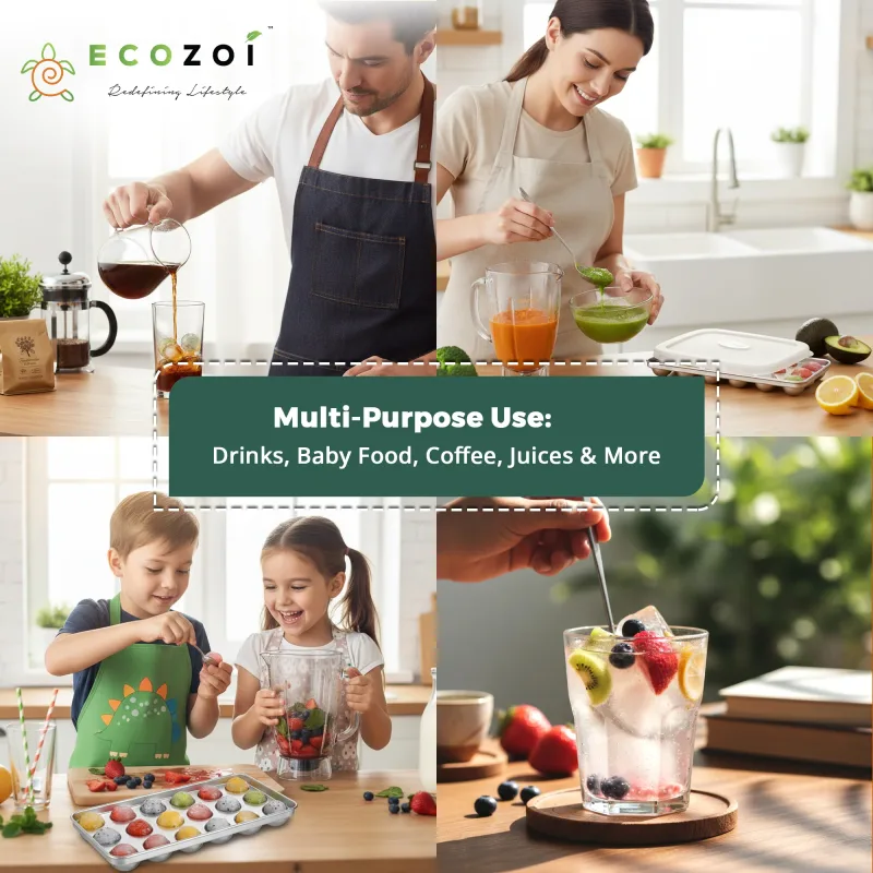 Ecozoi Stainless Steel 72 Small Round Ice Cube Trays, Stackable, 4 Pack, 8 in x 4 in x 1 in