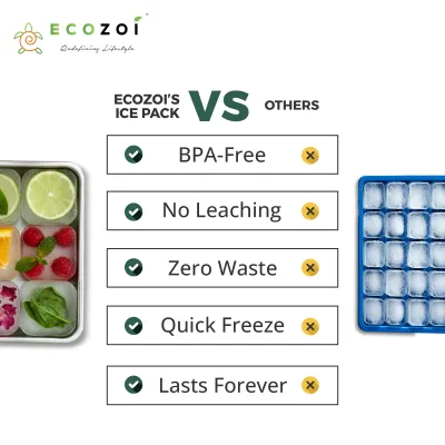 Ecozoi Stainless Steel Ice Trays for Freezer, Rectangular Shape 12 Large Cubes with Lid, 2 Pack