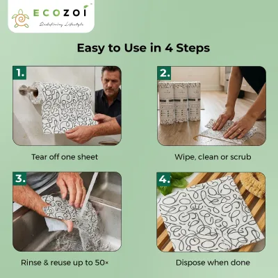 Bamboe keukenpapier, herbruikbare boomvrije rollen met zwart design, 4 stuks