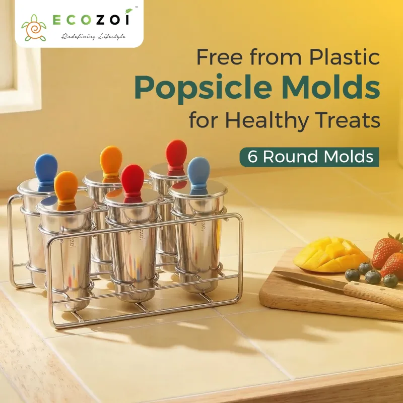 Ecozoi Stainless Steel Ice Pop Molds and Rack, Ice Cream Molds and Rounds with Reusable Stainless Steel Sticks