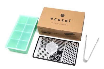 Ecozoi Nampan Stempel Es Batu Stainless Steel, dengan Cetakan Es Batu Silikon dan Penjepit