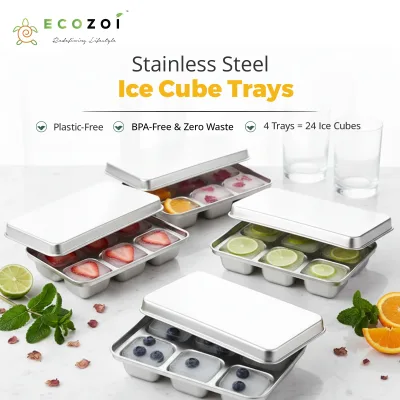 Stainless Steel Ice Cube Trays, with Lids, 4 Pack, 24 Large Ice Cubes