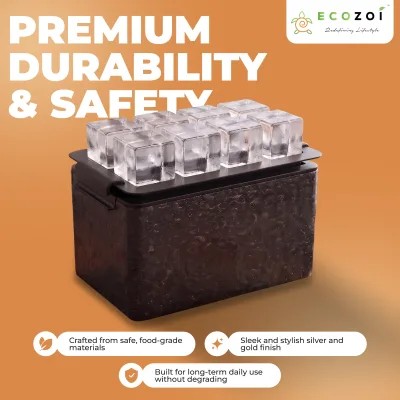 Ecozoi Clear Ice Cube Maker – Stainless Steel & Silicone Tray for 8 Large 2-Inch Whiskey Ice Cubes