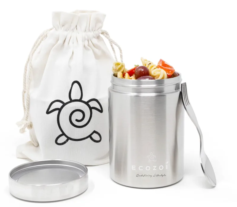 Ecozoi Stainless Steel Thermos Food Jar, Insulated Container with Spork and Lunch Bag, 17 oz
