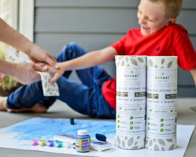 Ecozoi Bamboo Reusable Paper Towels for Kitchen, Tree-Free Rolls with Design, 4 Pack