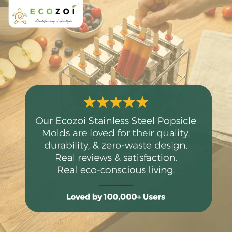 Ecozoi Stainless Steel Popsicle Molds with Sticks, Reusable, Bamboo, 50 Count, 10 Square