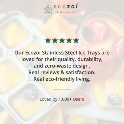 Ecozoi Stainless Steel Ice Trays for Freezer, Rectangular Shape 12 Large Cubes with Lid, 2 Pack