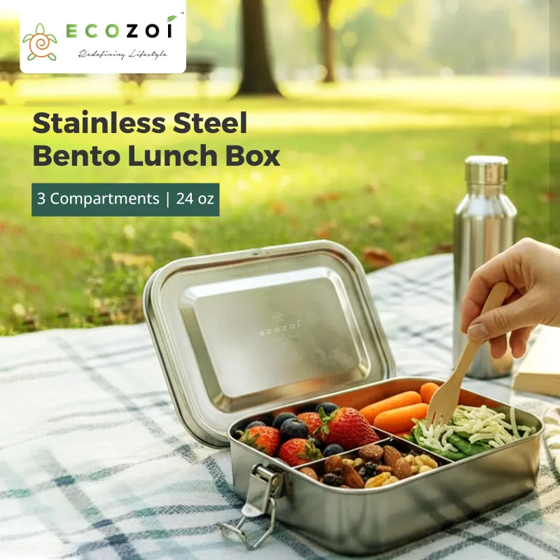 Stainless Steel Leak-Proof Bento Lunch Box, 3 Compartment, 24 Oz