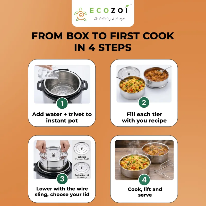 Tabuleiros para Instant Pot, 2 níveis para panelas de pressão de 6 Qt / 8 Qt com 5 copos mini para cozer