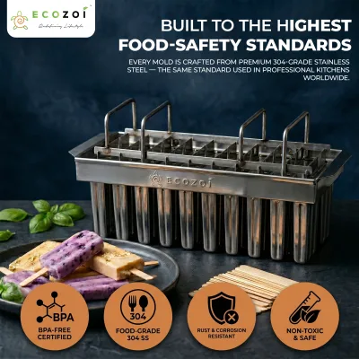 Ecozoi Stainless Steel Popsicle Molds with Sticks, Reusable, Bamboo, 50 Count, 20 Square