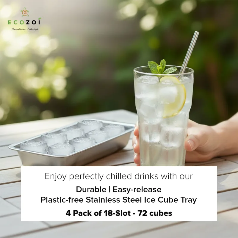 Stainless Steel Ice Cube Trays, Size Cubes with Easy Release Handle, 4 Pack, 72 Ice Cubes - UPC 860013630522 Standard