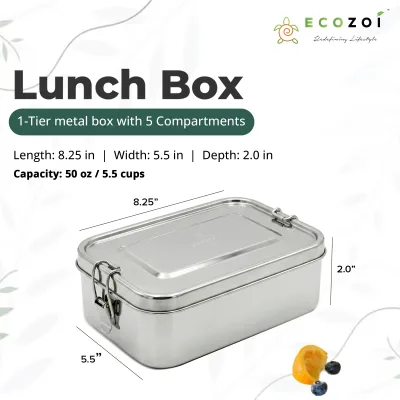 Szczelna stalowa nierdzewna śniadaniówka Bento, 5 przegródek, 50 oz
