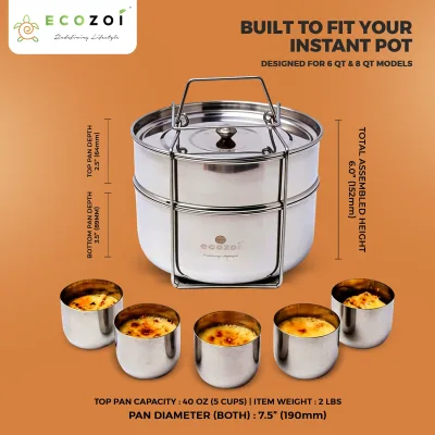 Tabuleiros para Instant Pot, 2 níveis para panelas de pressão de 6 Qt / 8 Qt com 5 copos mini para cozer