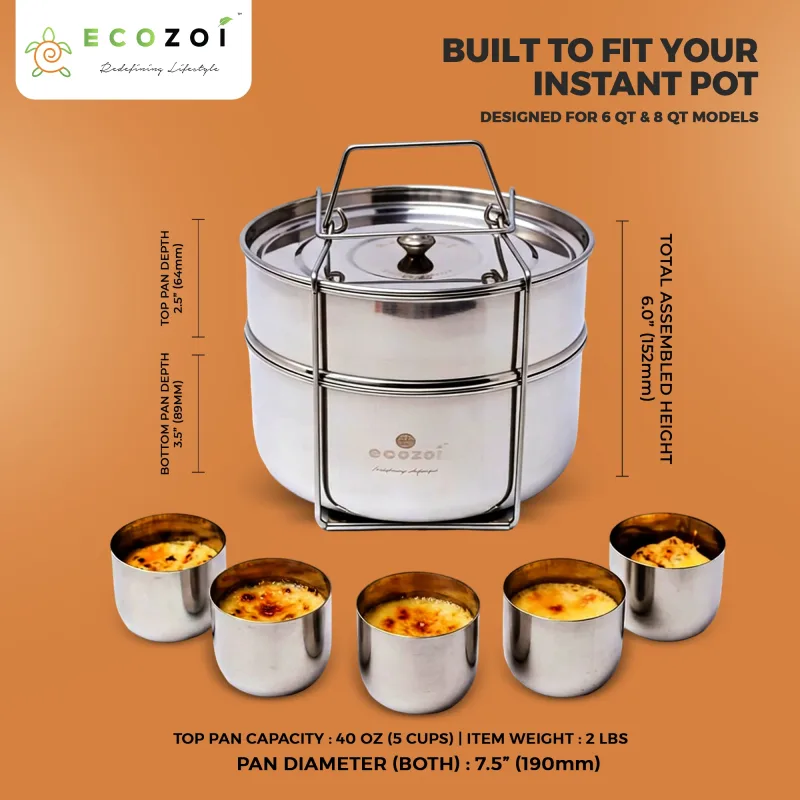 Tabuleiros para Instant Pot, 2 níveis para panelas de pressão de 6 Qt / 8 Qt com 5 copos mini para cozer