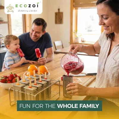 Ecozoi Stainless Steel Popsicle Molds with Sticks, Reusable, Bamboo, 50 Count, 10 Square