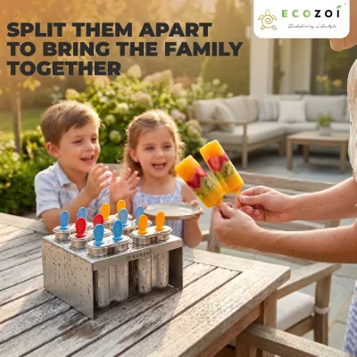 Ecozoi Stainless Steel Popsicle Molds with Sticks, TWIN Round & Reusable, Bamboo, Ice Cream Bars
