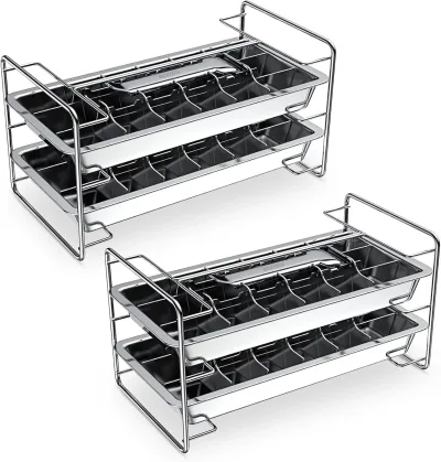 Stainless Steel Ice Cube Trays, Size Cubes with Easy Release Handle, 4 Pack, 72 Ice Cubes - UPC 860013630522 Standard