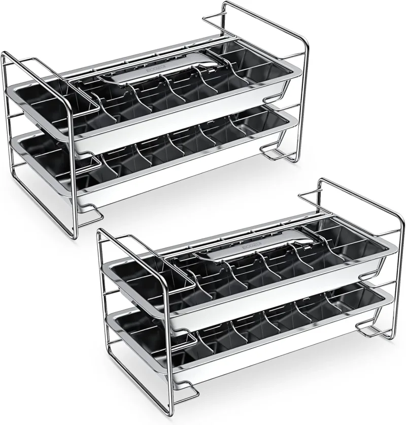 Stainless Steel Ice Cube Trays, Size Cubes with Easy Release Handle, 4 Pack, 72 Ice Cubes - UPC 860013630522 Standard
