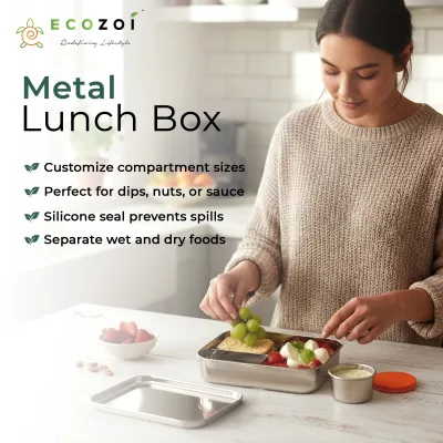 Edelstahl 2-stöckige auslaufsichere Bento-Lunchbox, 3 Fächer, 60 oz