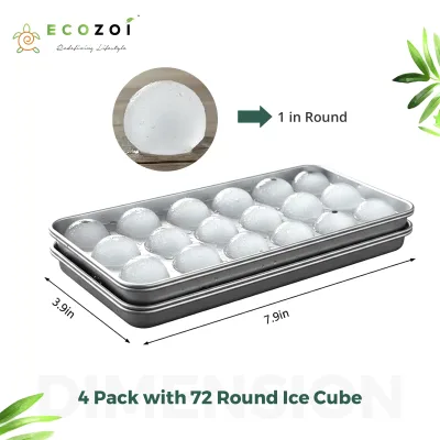 Ecozoi Stainless Steel 72 Small Round Ice Cube Trays, Stackable, 4 Pack, 8 in x 4 in x 1 in