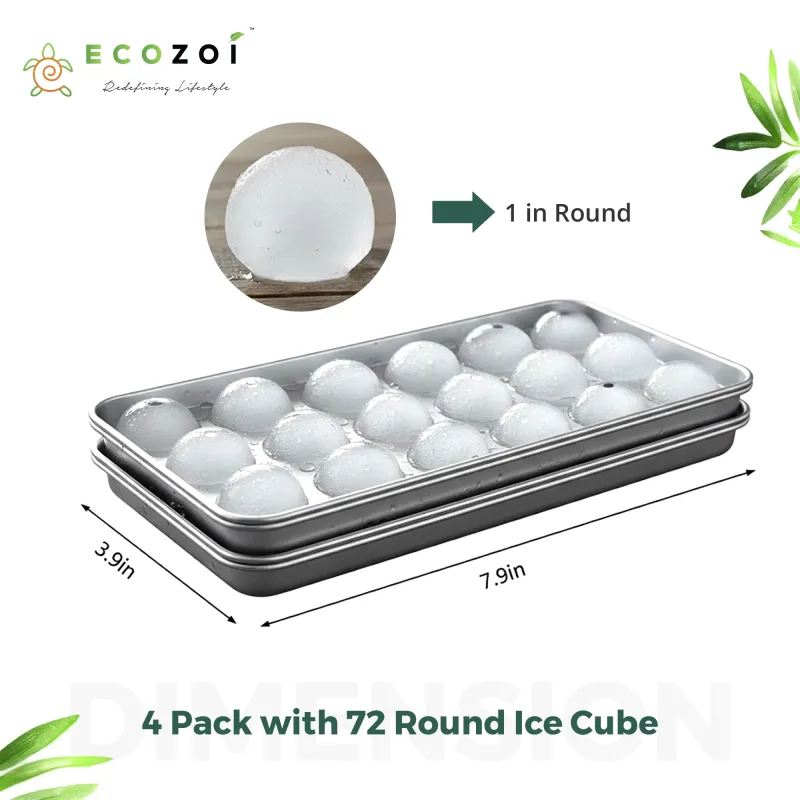 Ecozoi Stainless Steel 72 Small Round Ice Cube Trays, Stackable, 4 Pack, 8 in x 4 in x 1 in