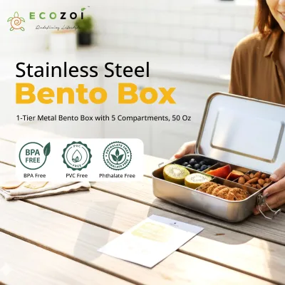Szczelna stalowa nierdzewna śniadaniówka Bento, 5 przegródek, 50 oz