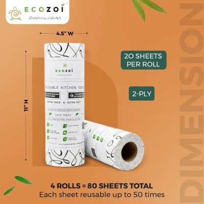 Bamboe keukenpapier, herbruikbare boomvrije rollen met zwart design, 4 stuks