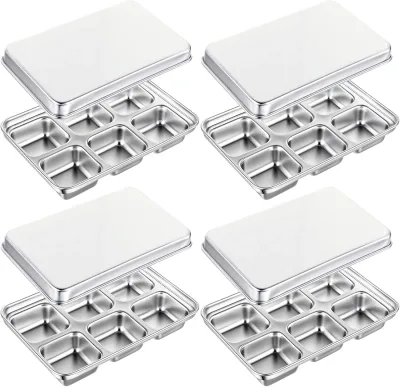 Stainless Steel Ice Cube Trays, with Lids, 4 Pack, 24 Large Ice Cubes