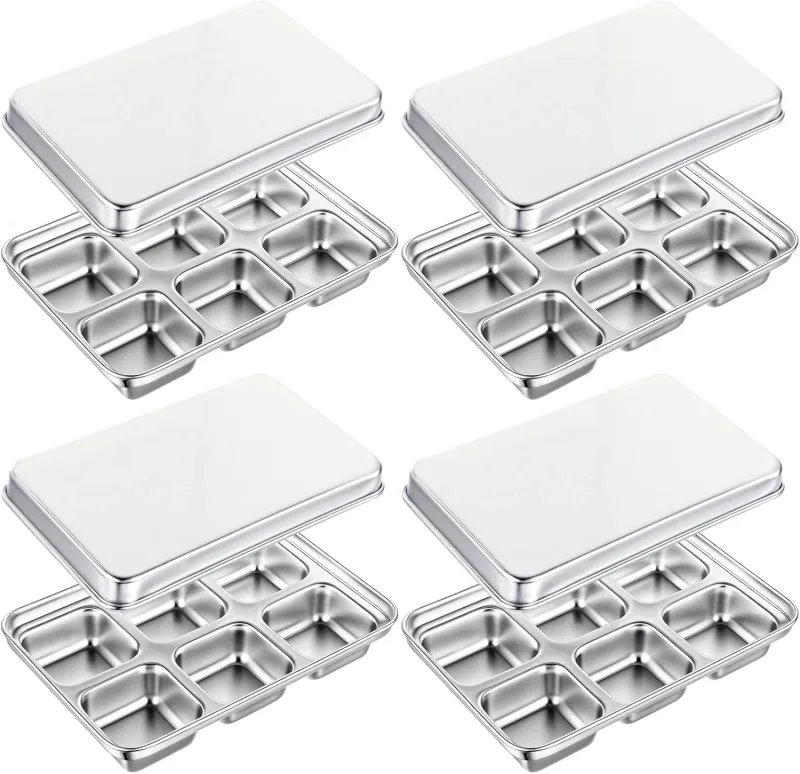 Stainless Steel Ice Cube Trays, with Lids, 4 Pack, 24 Large Ice Cubes