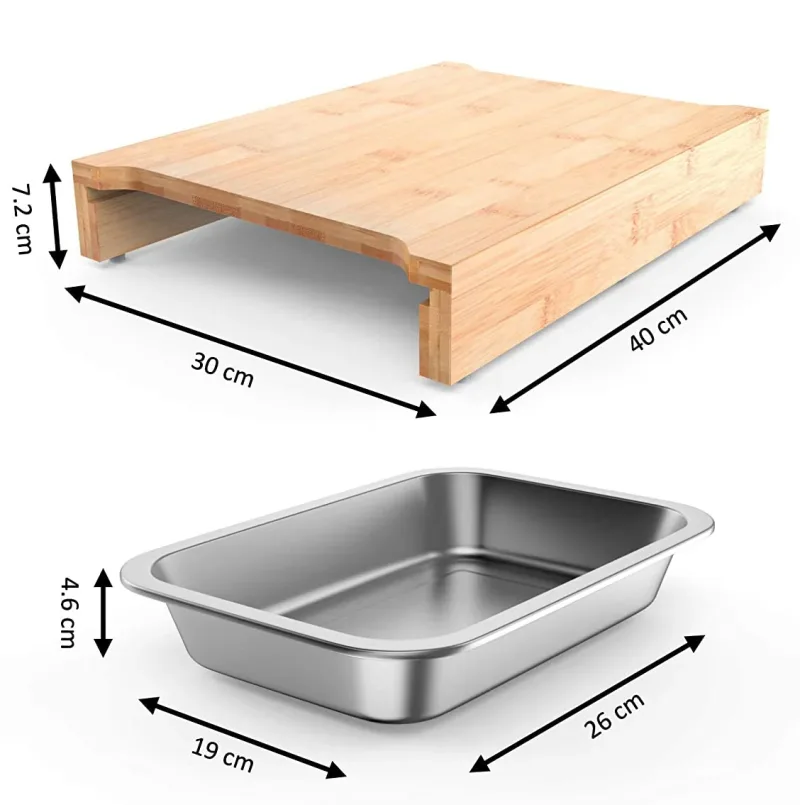 Ecozoi Wooden Cutting Boards for Kitchen, Bamboo Cutting Board with 2 Organizing Stainless Steel Trays, Beige