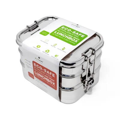 Fiambrera bento de acero inoxidable Ecozoi para niños y adultos, 3 compartimentos, 3 niveles a prueba de fugas, 75 oz