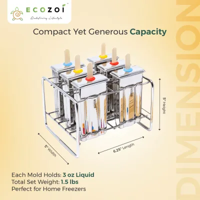 Ecozoi Stainless Steel Ice Pop Molds, Square Shape with Reusable Bamboo Sticks