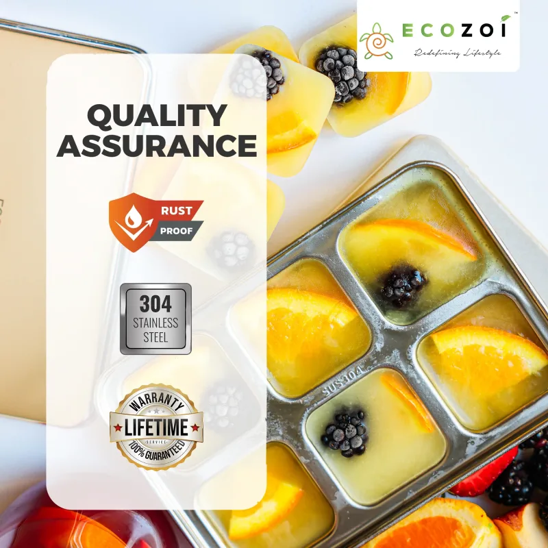Ecozoi Stainless Steel Ice Trays for Freezer, Rectangular Shape 12 Large Cubes with Lid, 2 Pack