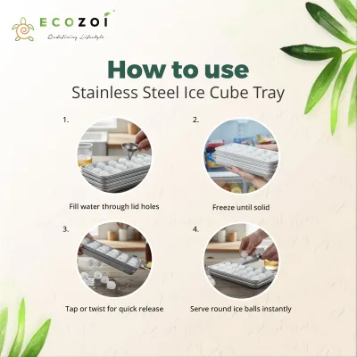 Ecozoi Stainless Steel 72 Small Round Ice Cube Trays, Stackable, 4 Pack, 8 in x 4 in x 1 in