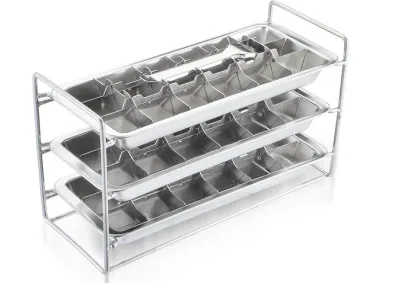 Ecozoi Old Fashioned Ice Cube Trays with Easy Release Handle, 3 Pack with Rack, Stainless Steel