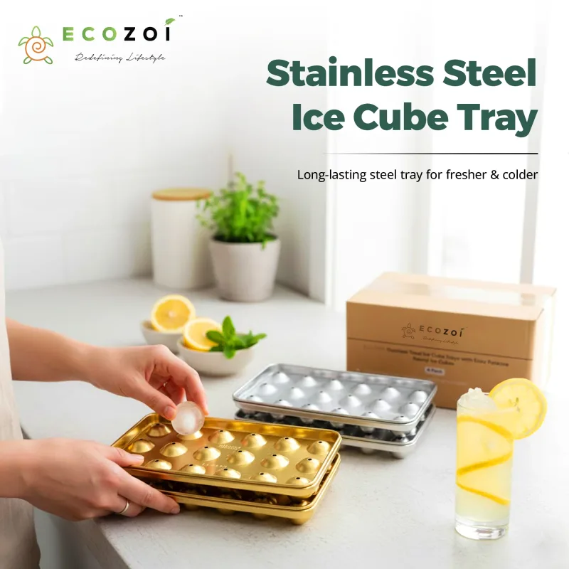 Ecozoi Stainless Steel 72 Small Round Ice Cube Trays, Stackable, 4 Pack, 8 in x 4 in x 1 in