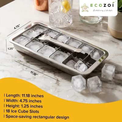 Ecozoi Ice Maker Tray for Freezer, Stainless Steel Ice Cubes Trays with Easy Release Handle, 1 Pack