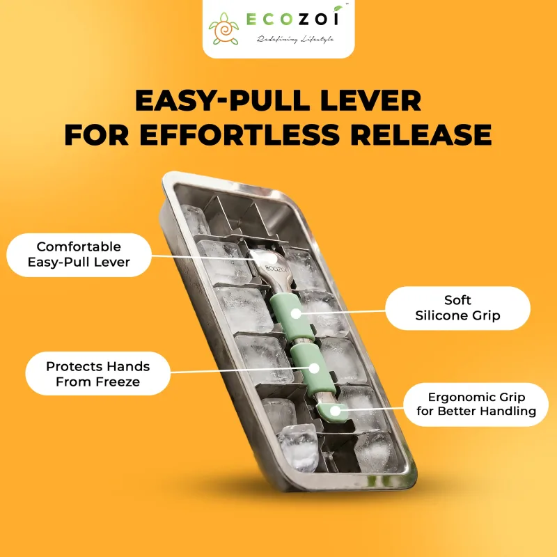 Ecozoi Ice Maker Tray for Freezer, Stainless Steel Ice Cubes Trays with Easy Release Handle, 1 Pack
