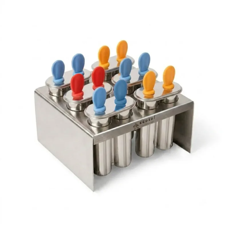 Ecozoi Stainless Steel Popsicle Molds with Sticks, TWIN Round & Reusable, Bamboo, Ice Cream Bars