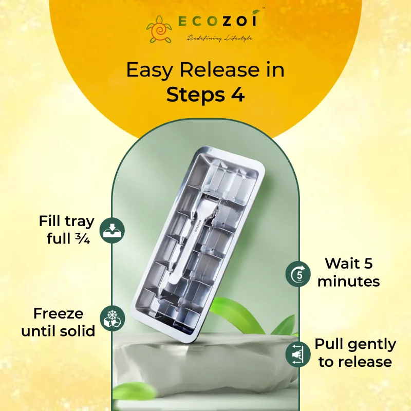 Ecozoi Ice Maker Tray for Freezer, Stainless Steel Ice Cubes Trays with Easy Release Handle, 1 Pack