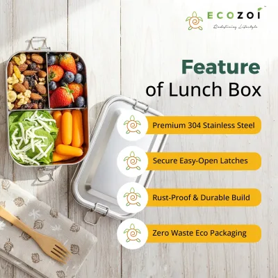 Stainless Steel Leak-Proof Bento Lunch Box, 3 Compartment, 24 Oz