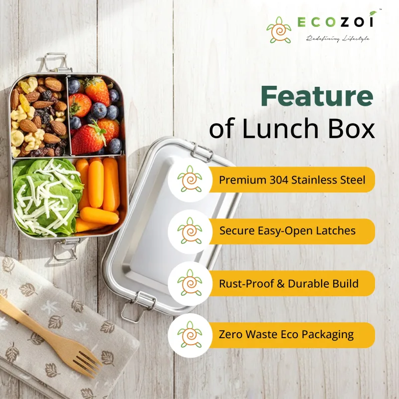 Stainless Steel Leak-Proof Bento Lunch Box, 3 Compartment, 24 Oz