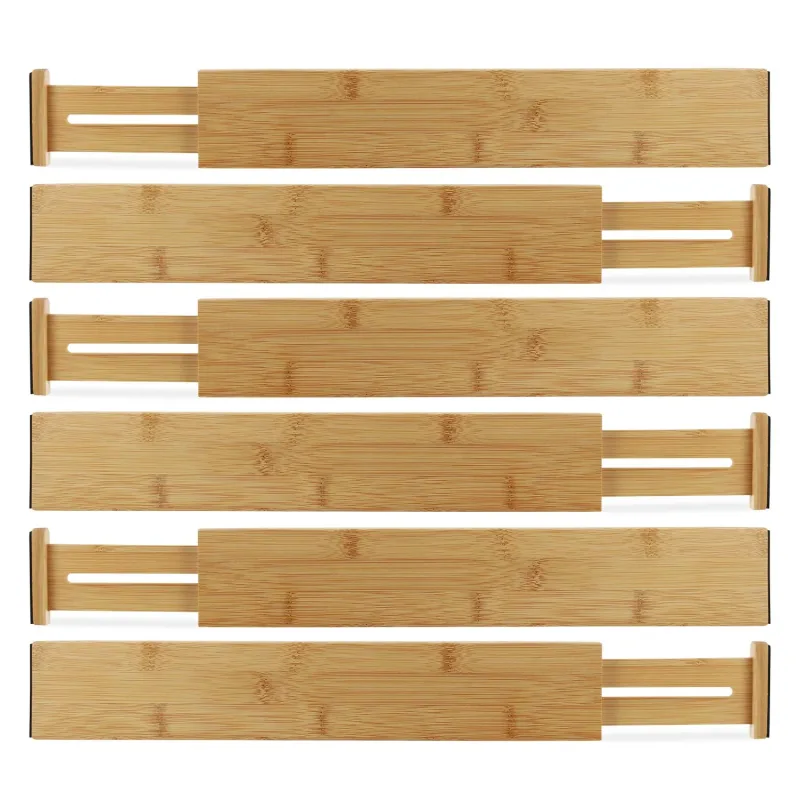 Bamboo Drawer Organizer Dividers, Expandable, Set of 6