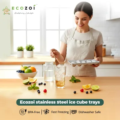 Ecozoi Stainless Steel 72 Small Round Ice Cube Trays, Stackable, 4 Pack, 8 in x 4 in x 1 in
